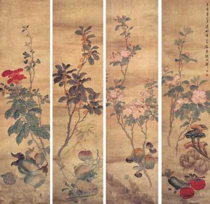 张兆祥 己亥（1899年）作 花卉 四屏